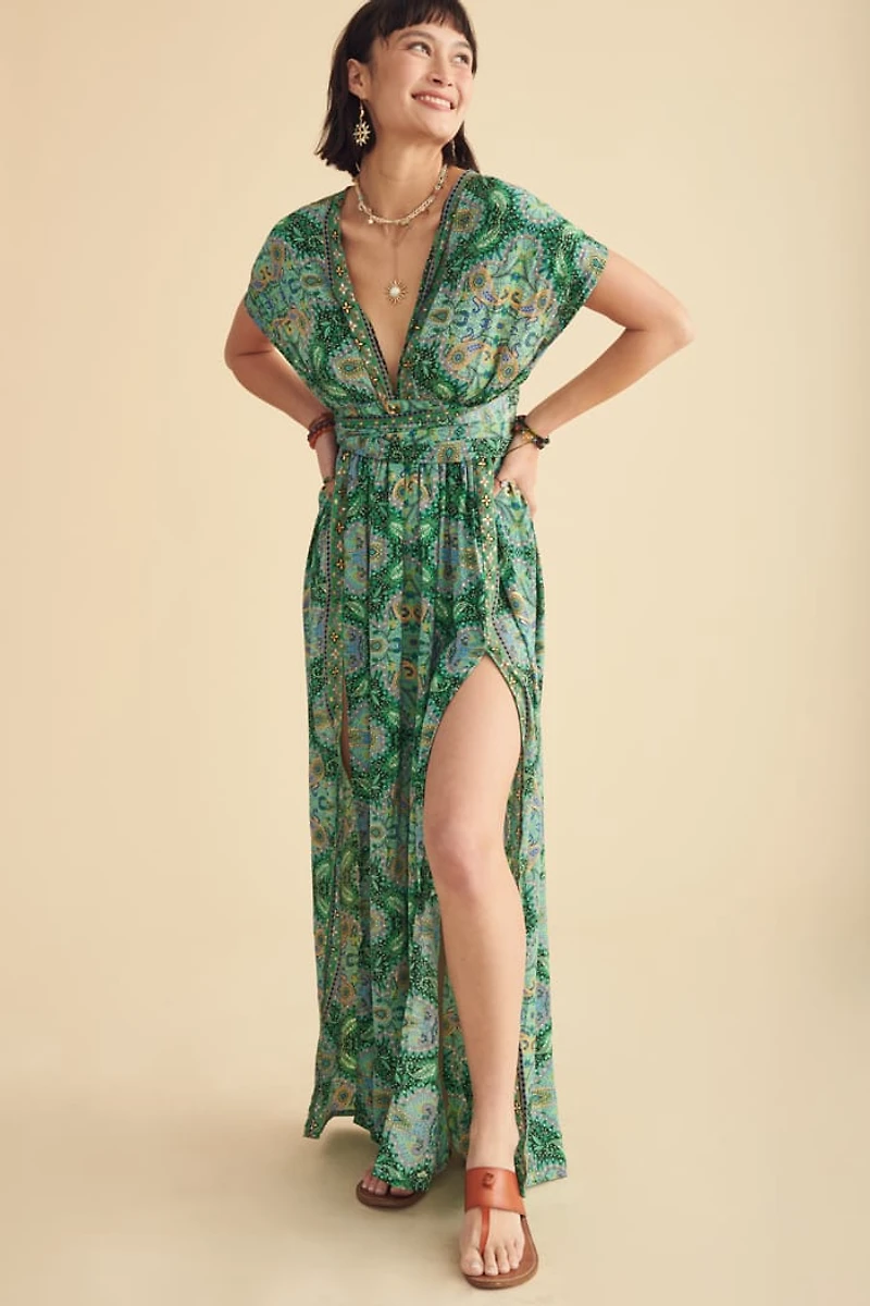 Jade Sari Wrap Maxi Dress - boho Elegance Redefined!