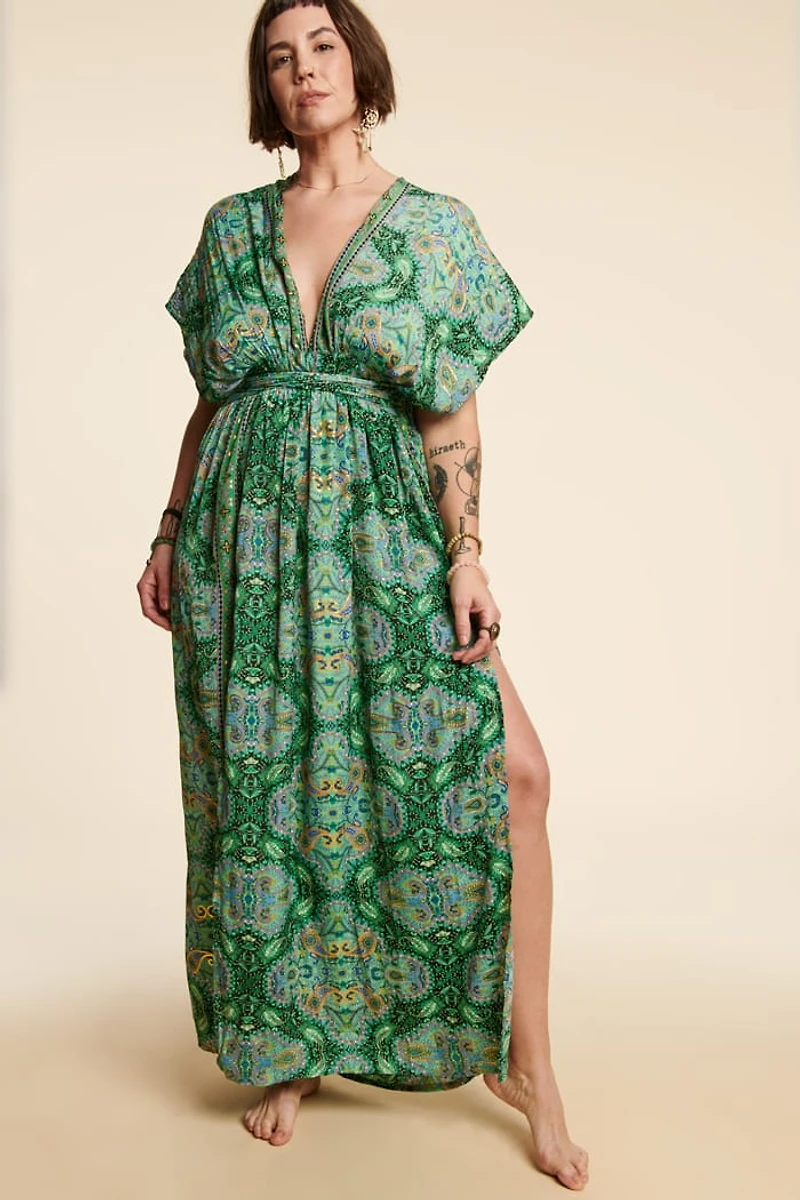 Jade Sari Wrap Maxi Dress - boho Elegance Redefined!