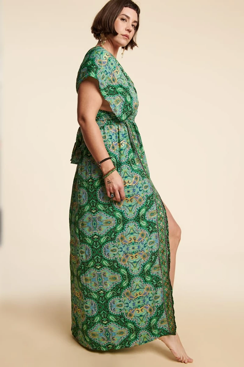 Jade Sari Wrap Maxi Dress - boho Elegance Redefined!