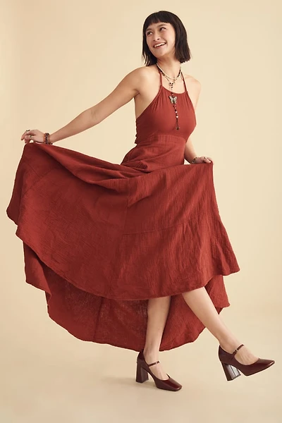 Free-Spirited Style - Red Clay Halter Maxi Dress for boho Souls!