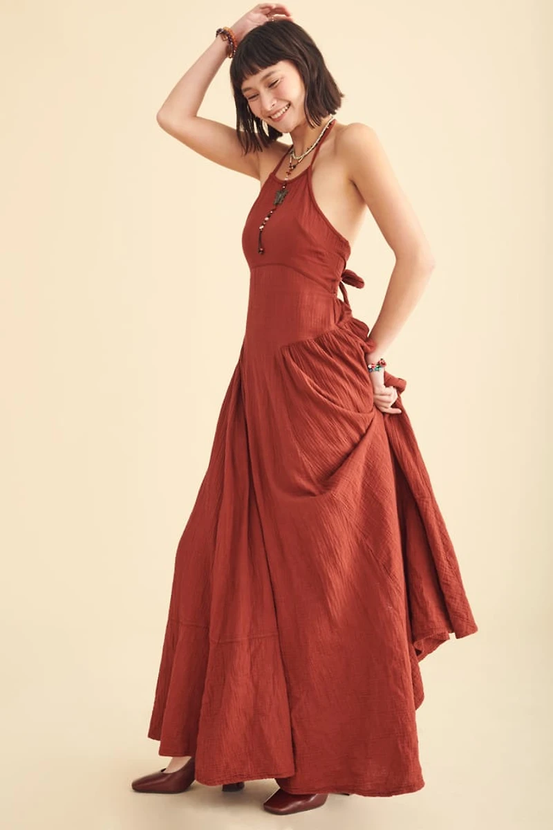 Free-Spirited Style - Red Clay Halter Maxi Dress for boho Souls!