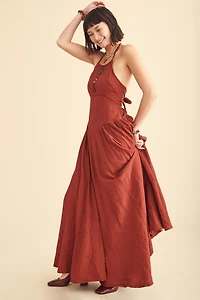 Free-Spirited Style - Red Clay Halter Maxi Dress for boho Souls!
