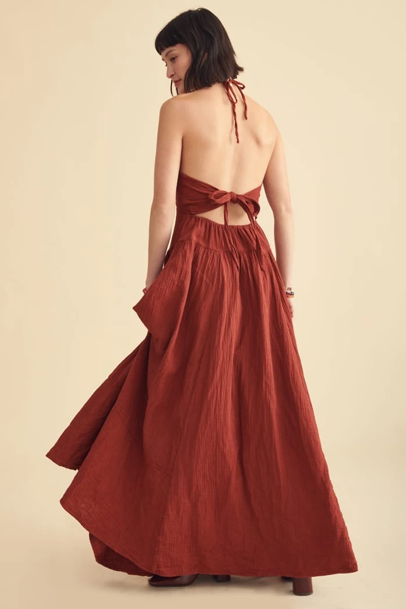 Free-Spirited Style - Red Clay Halter Maxi Dress for boho Souls!