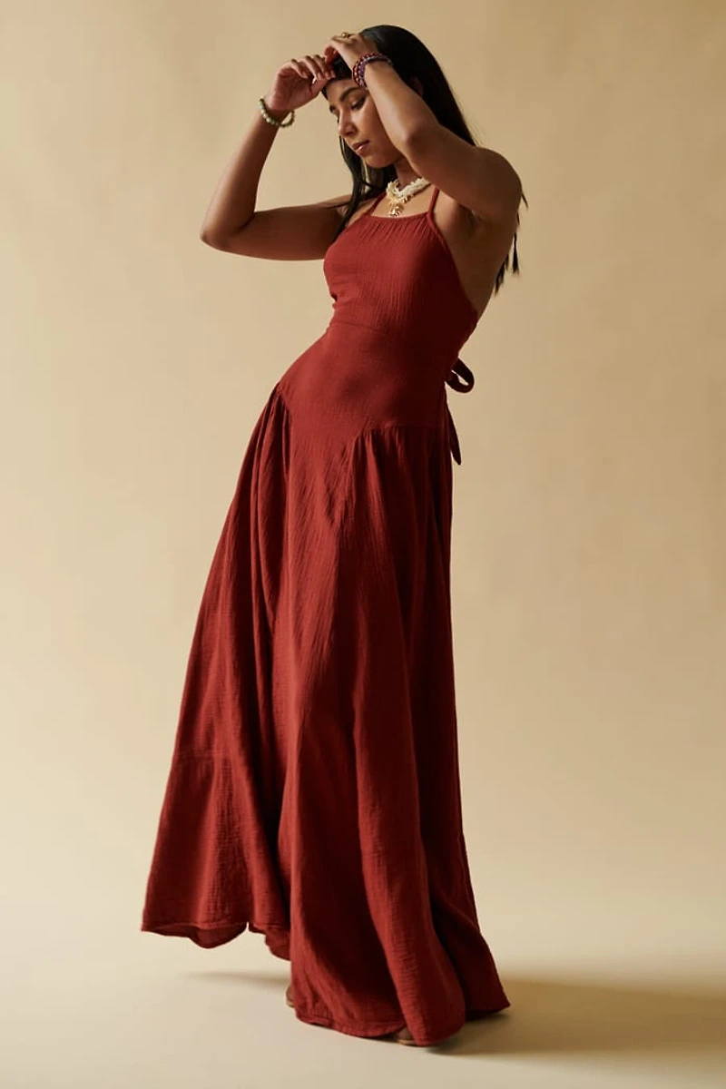 Free-Spirited Style - Red Clay Halter Maxi Dress for boho Souls!