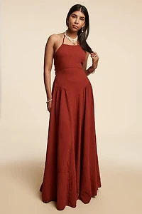 Free-Spirited Style - Red Clay Halter Maxi Dress for boho Souls!