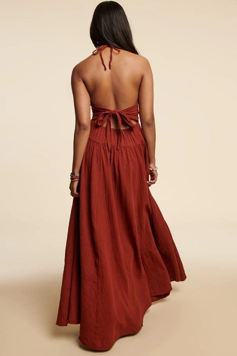 Free-Spirited Style - Red Clay Halter Maxi Dress for boho Souls!
