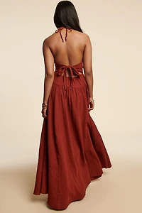 Free-Spirited Style - Red Clay Halter Maxi Dress for boho Souls!