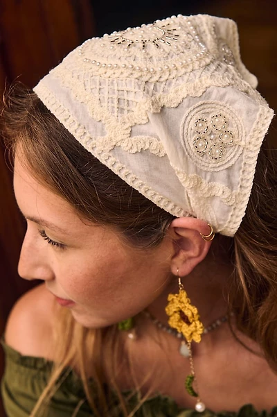 Pearl Beaded Lace Hair Scarf