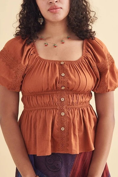 Lace Burnt Orange Peplum Shirt