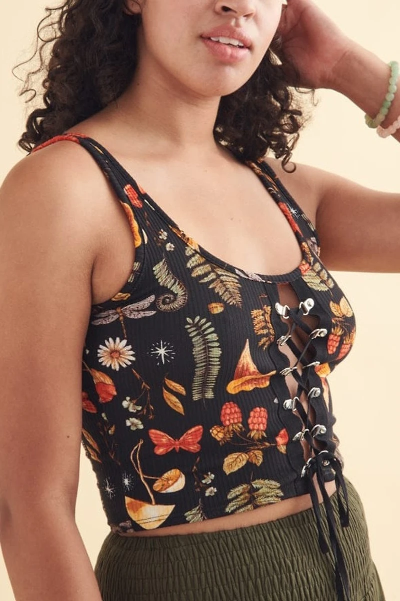 Woodland Mushroom Corset Ribbed Tank