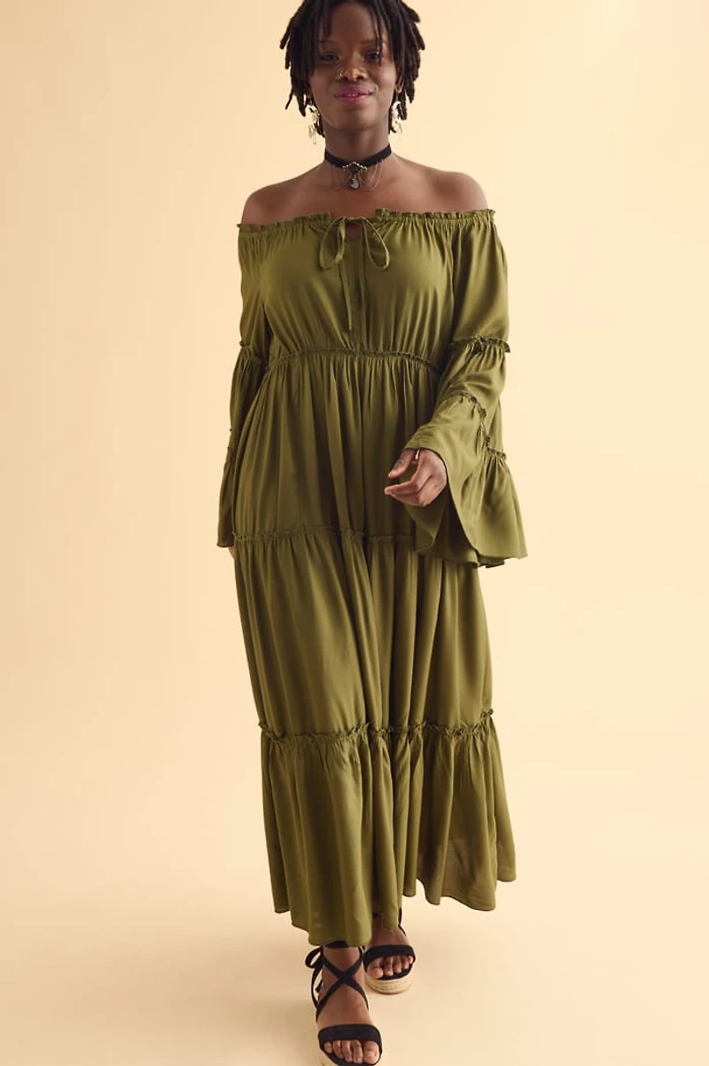 Channel boho Elegance with Forest Green Peasant Dress - Order Now