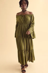 Channel boho Elegance with Forest Green Peasant Dress - Order Now