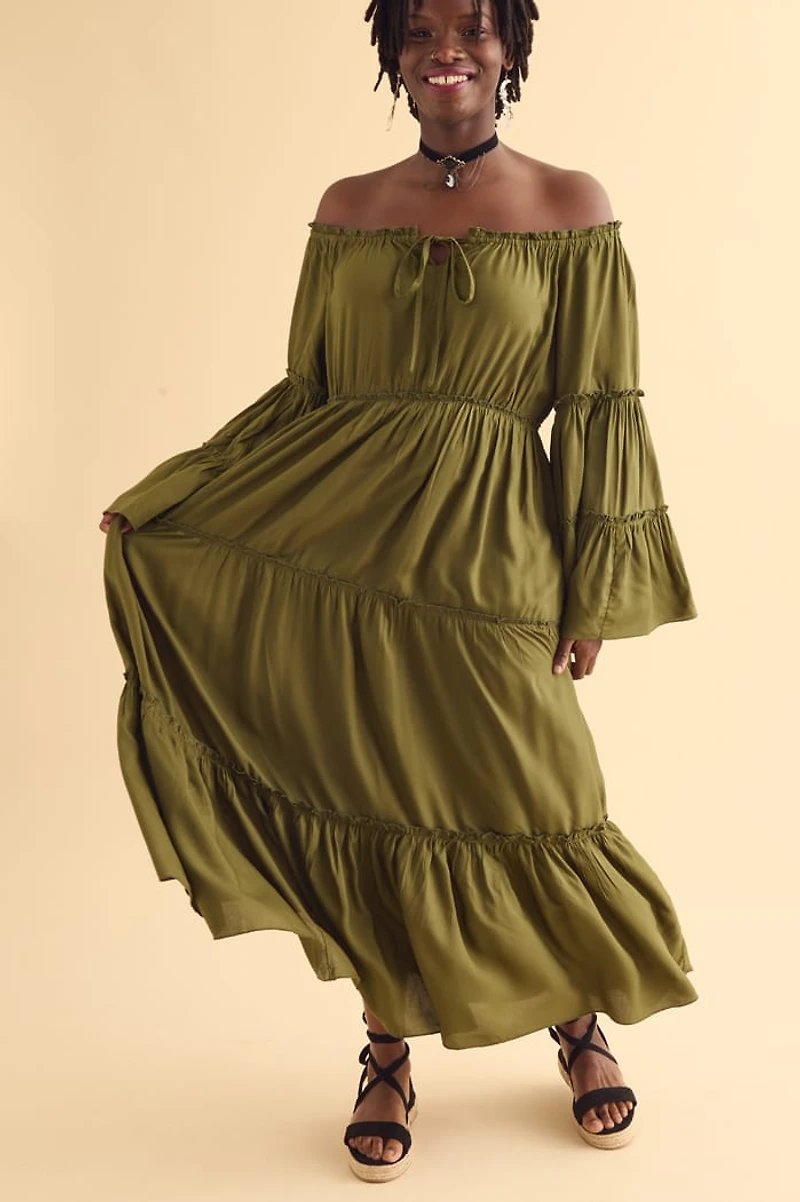 Channel boho Elegance with Forest Green Peasant Dress - Order Now