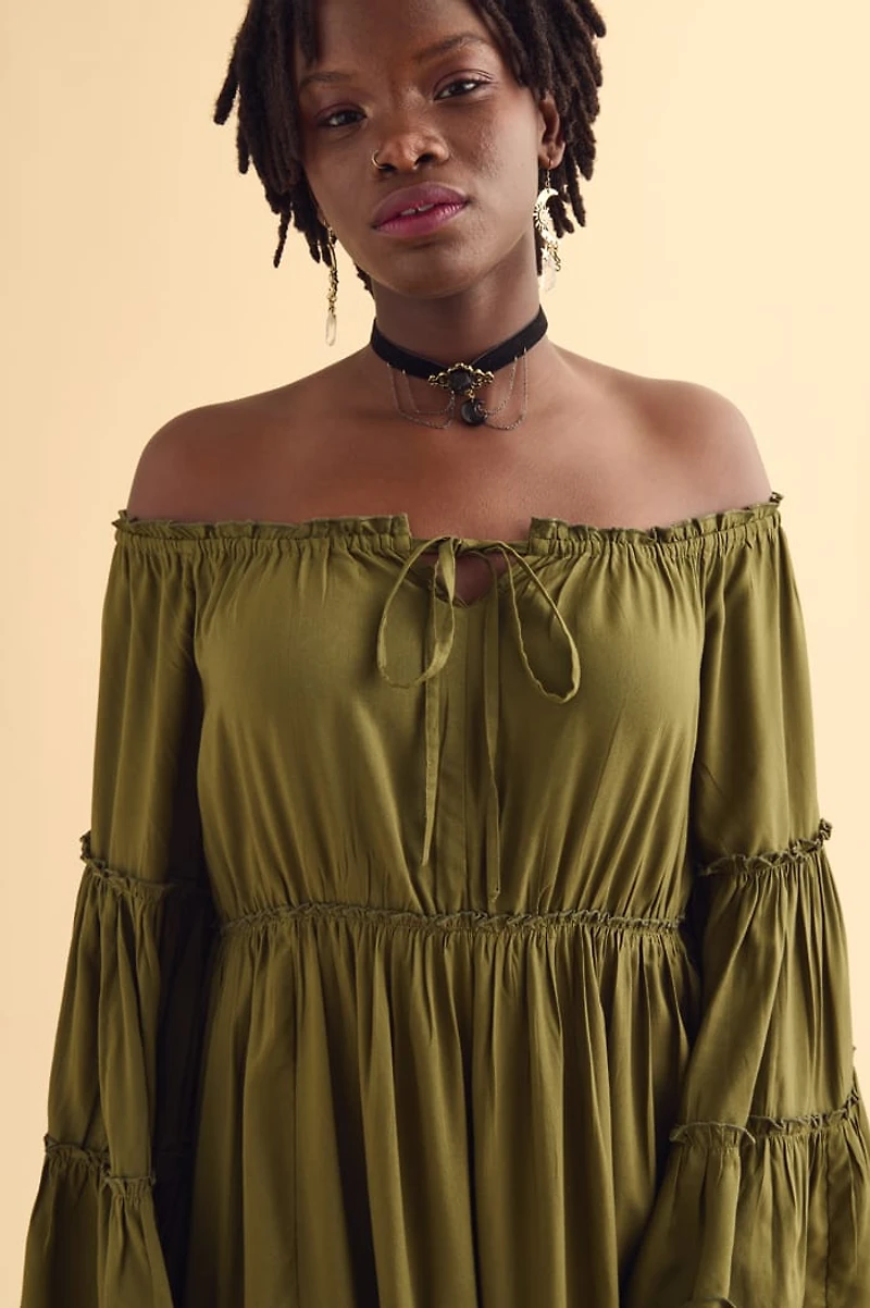 Channel boho Elegance with Forest Green Peasant Dress - Order Now