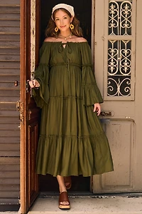 Channel boho Elegance with Forest Green Peasant Dress - Order Now