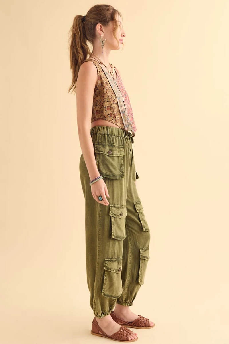 Green Acid Cargo Jogger Pants