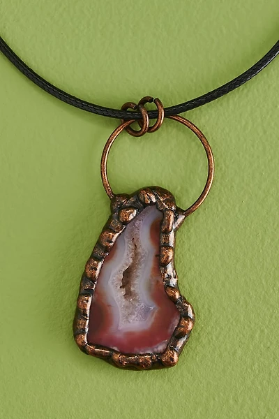 Orange Agate Brass Slice Cord Necklace