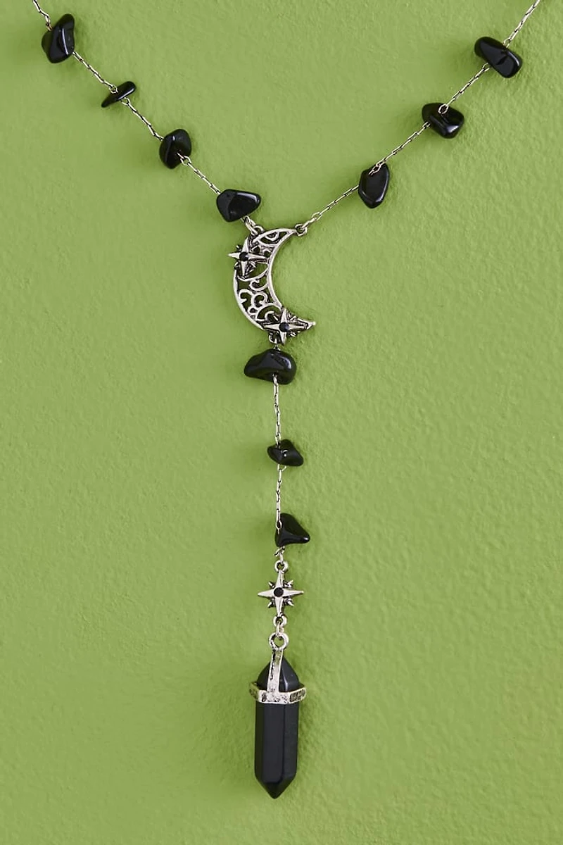 Shop Onyx Moon Lariat Necklace - Mystical boho Jewelry