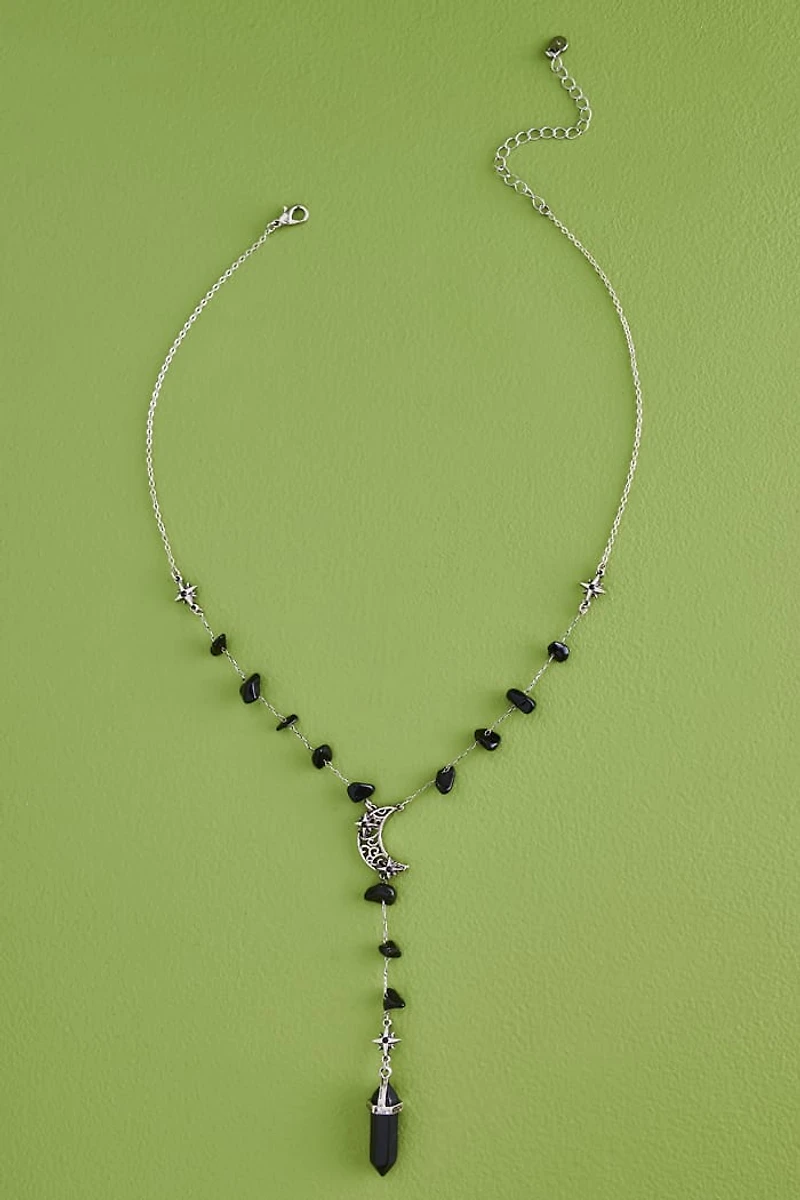 Shop Onyx Moon Lariat Necklace - Mystical boho Jewelry