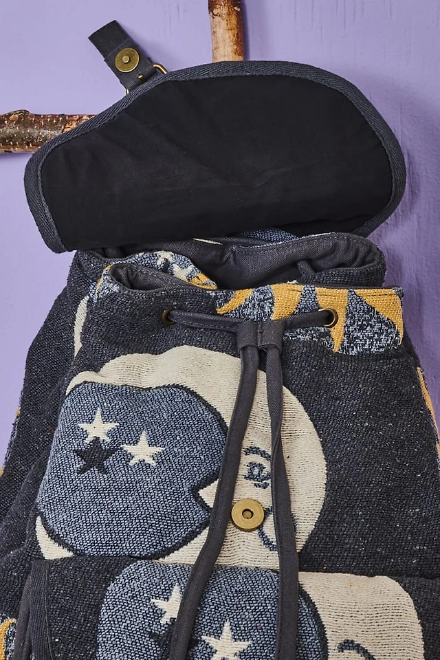 Earthbound Trading Co. Celestial Sun & Moon Backpack Boho Mystic Vintage Buy Sun and Moon Flap Backpack Online at Earthbound Trading main image 3
