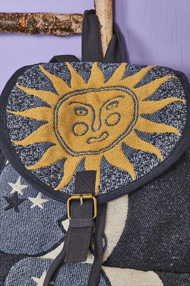 Earthbound Trading Co. Celestial Sun & Moon Backpack Boho Mystic Vintage Buy Sun and Moon Flap Backpack Online at Earthbound Trading main image 4