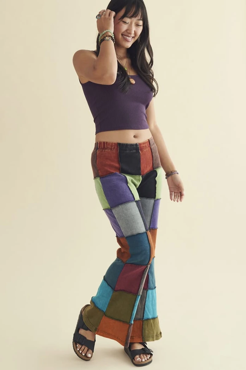 Assorted Rainbow Patchwork Flare Pants