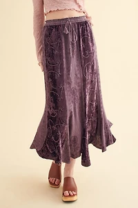 Purple Embroidered Velvet Panel Maxi Skirt