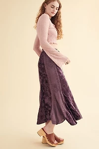 Purple Embroidered Velvet Panel Maxi Skirt