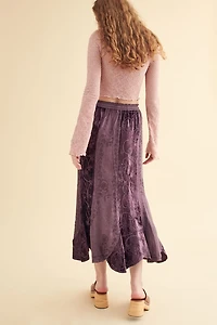 Purple Embroidered Velvet Panel Maxi Skirt