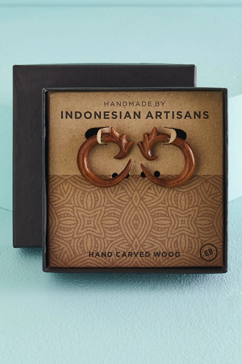 Buy Top Swirl Wood Faux Gauge Earrings Online at Earthbound Trading