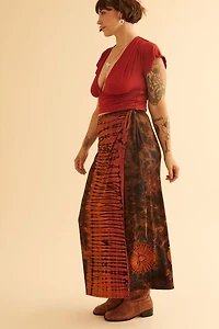 Rust Tie Dye Wrap Skirt - Hippie Maxi Skirt for boho Looks