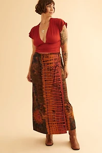 Rust Tie Dye Wrap Skirt - Hippie Maxi Skirt for boho Looks