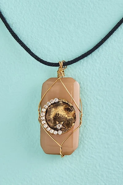 Wire Wrapped Stone Moon Necklace