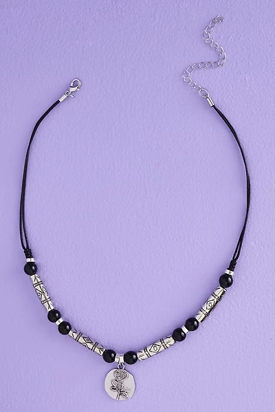 Agate Beaded & Rose Necklace - Bohemian Gemstone Jewelry