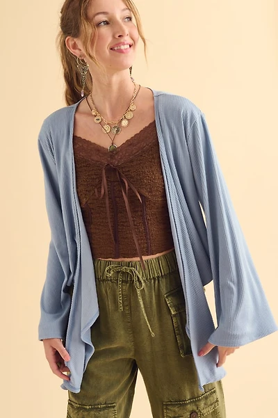 Blue Wrap Crop Cardigan