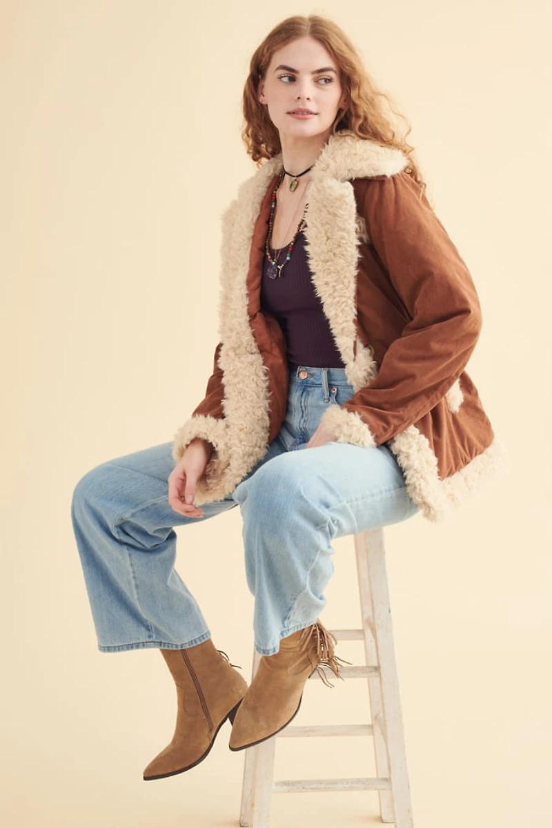 Buy Retro Corduroy Faux Fur Jacket Online at Earthbound Trading