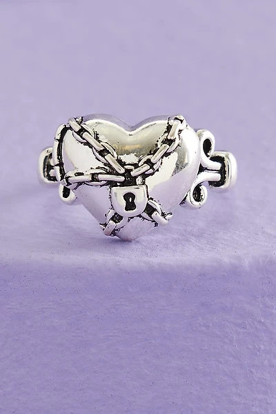 Silver Locked Heart Ring