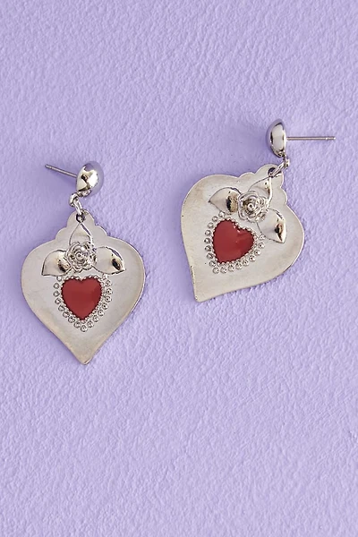Silver Rose Heart Earrings