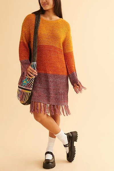 Cozy & Chic - Retro Colorblock Fringe Sweater Dress Shop Now!