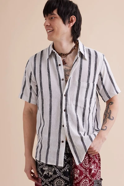 White and Black Striped Camp Shirt