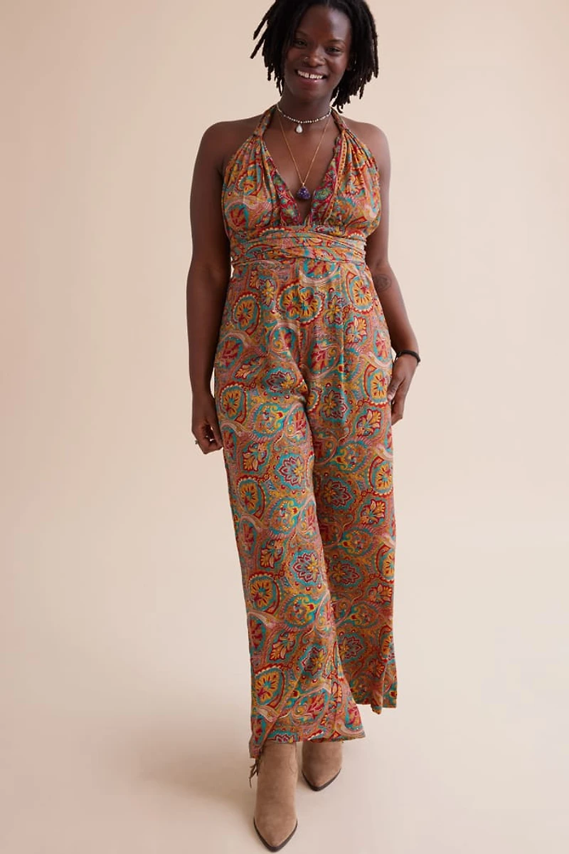 Shop boho Neon Sari Wrap Jumpsuit - Bold, Free-Spirited Style