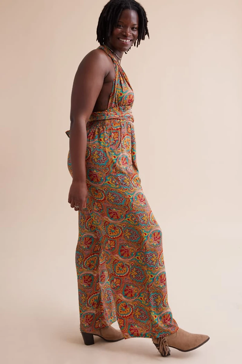 Shop boho Neon Sari Wrap Jumpsuit - Bold, Free-Spirited Style