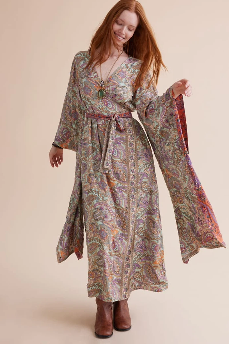 Embrace boho Vibes with the Salmon Goddess Wrap Dress - Shop Now!
