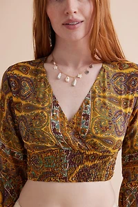 Stand Out with Mustard Sari Bell Sleeve Top - boho Statement Piece
