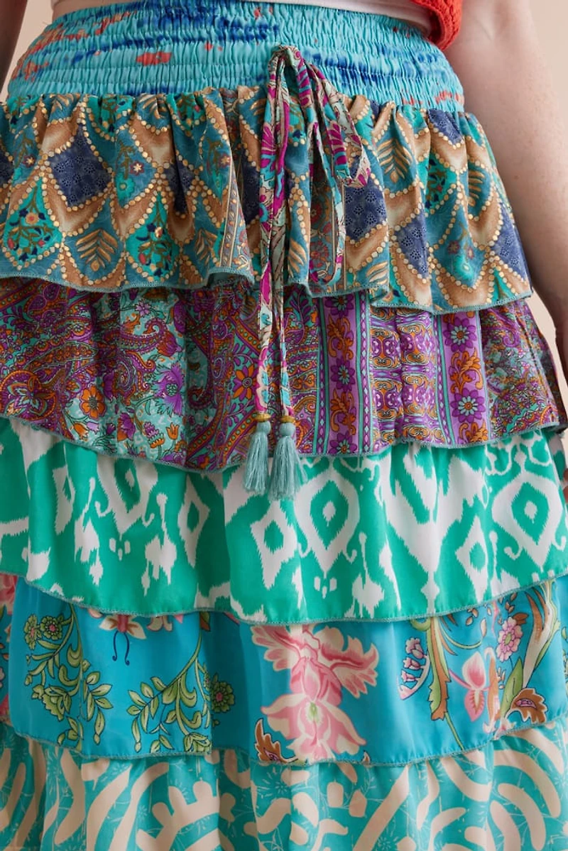 Buy Blue Assorted Tiered Sari Maxi Skirt Online at Earthbound Trading
