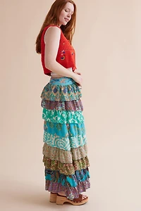 Buy Blue Assorted Tiered Sari Maxi Skirt Online at Earthbound Trading