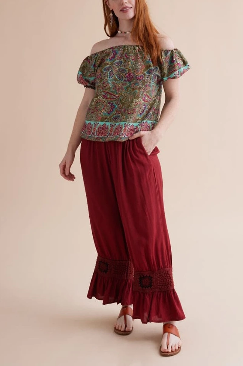 Buy Crimson Crochet Trim Market Pants Online at Earthbound Trading