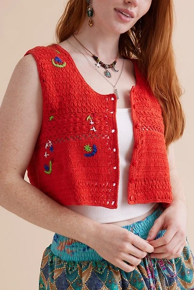 Buy Tangerine Embroidered Moon Crochet Vest Online at Earthbound Trading