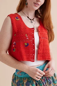 Buy Tangerine Embroidered Moon Crochet Vest Online at Earthbound Trading