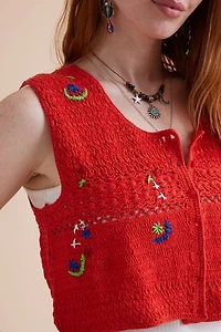 Buy Tangerine Embroidered Moon Crochet Vest Online at Earthbound Trading